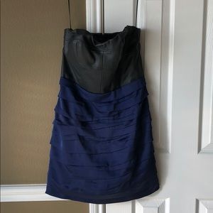 Express black leather blend and navy satin dress